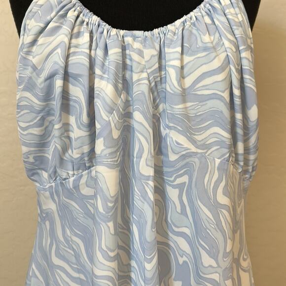 Abercrombie & Fitch NEW Halter Ruched Mini Dress Blue White Marble Pattern Sz XL - Picture 8 of 16